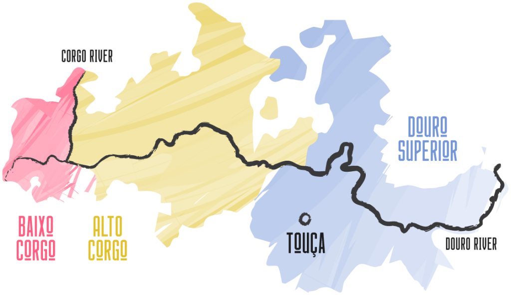 Douro Sub-Regions map. Includes Baixo Corgo, Alto Corgo and Douro Superior. 