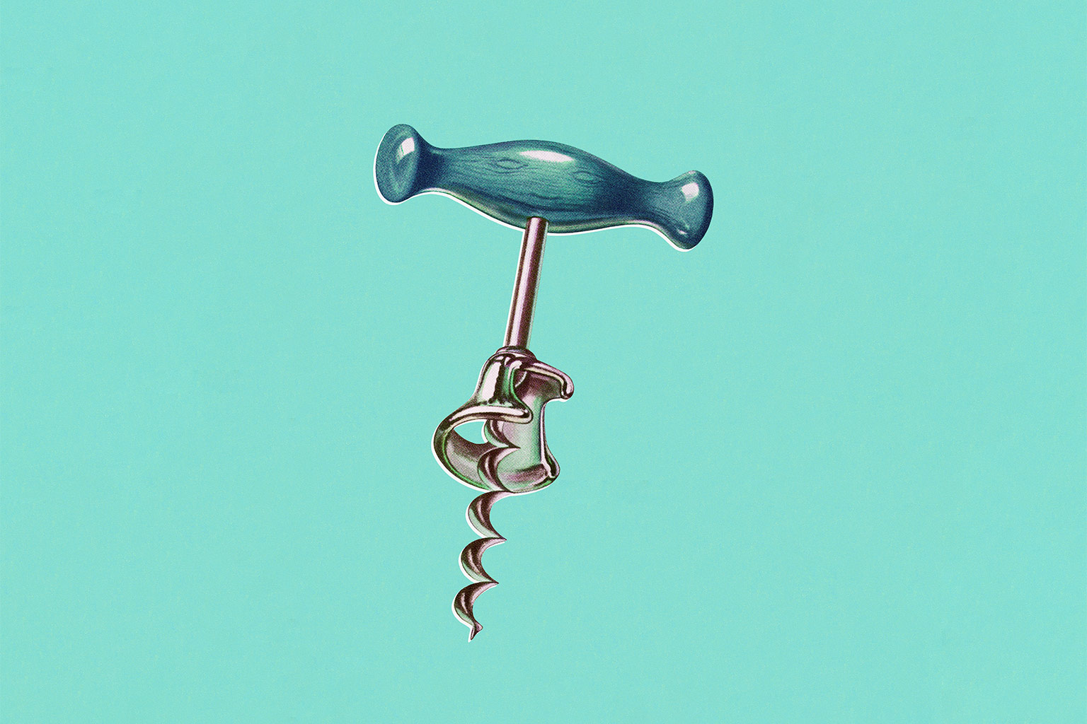 Vintage illustration of a corkscrew on green background