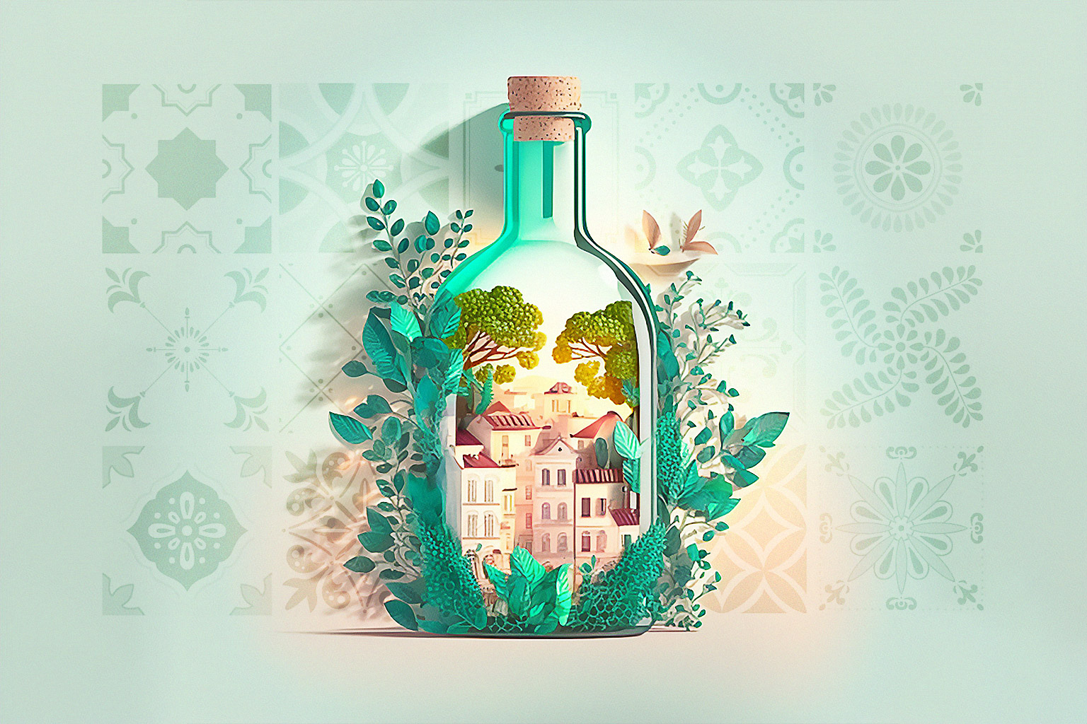 Lisbon City inside a transparent bottle
